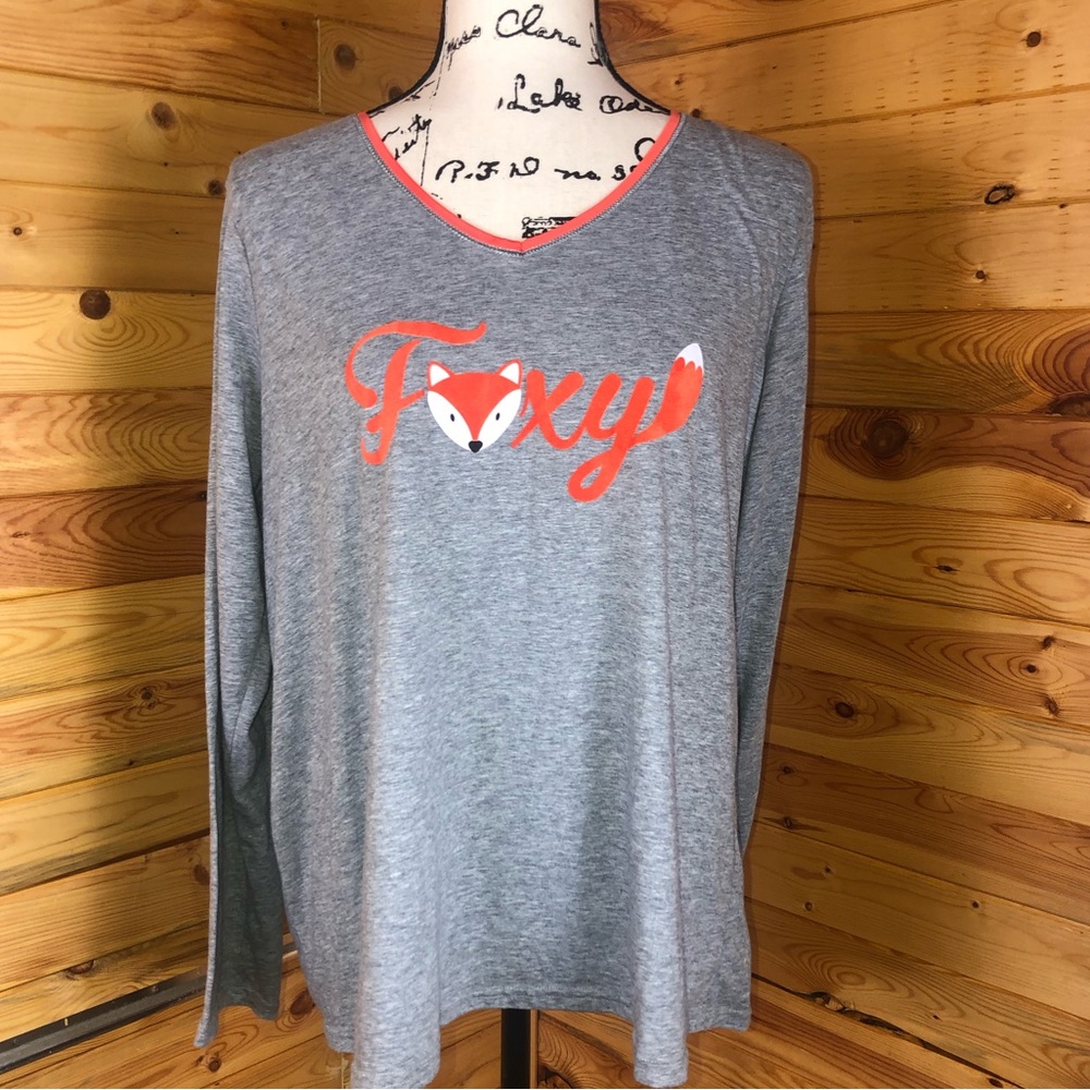 SECRET TREASURES SLEEPWEAR gray long sleeve top with Fox print